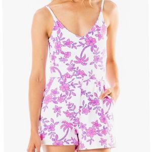 MAHI GOLD Women's FLoral Romper in Spindle Palms Blossom Pink XS